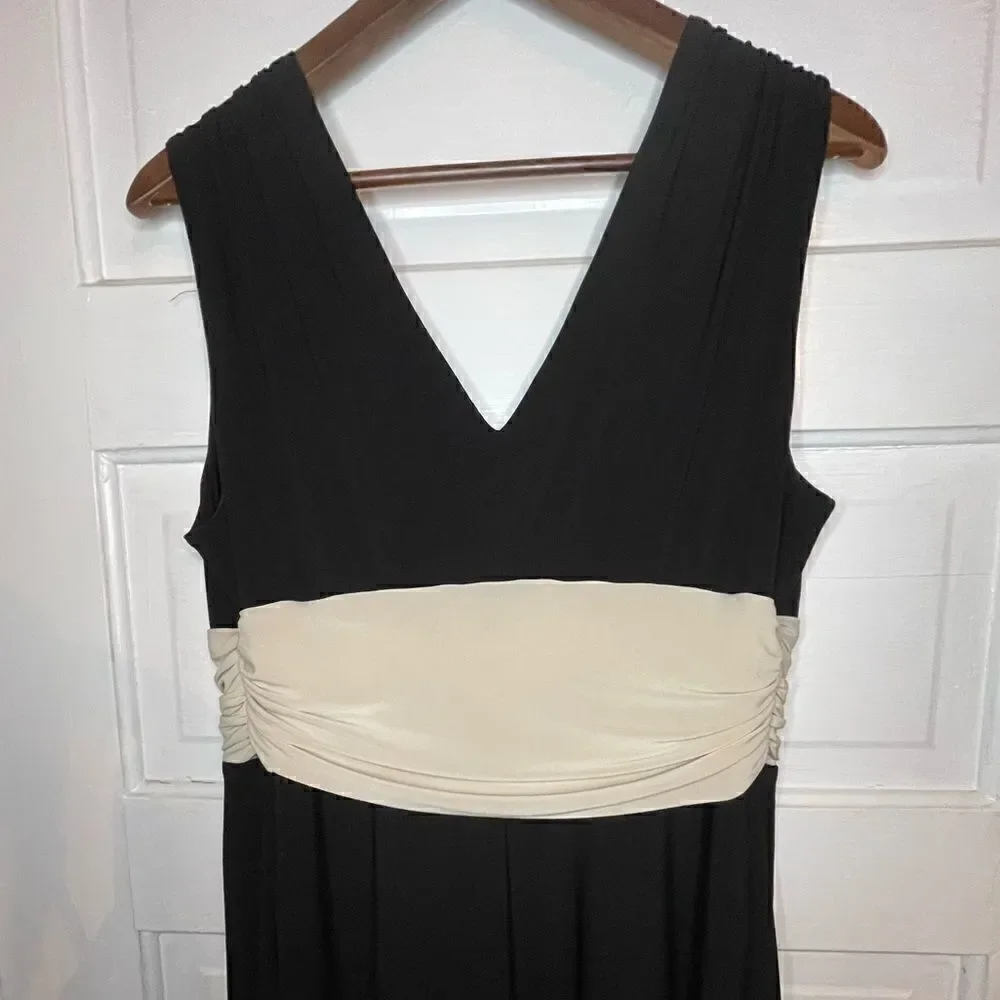 Anne Klein Tricolor Sleeveless Front & Back V-Neck Dress